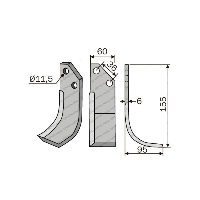 Rotary Cultivator Blade Valpadana 60x6