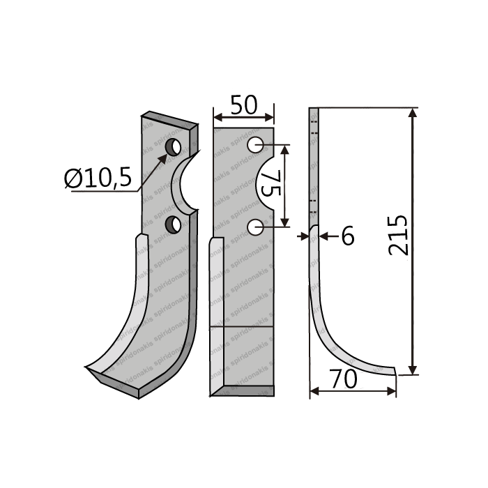 Rotary Cultivator Blade 150640 Barbieri Rlc-Grillo 50x6/ΚΚ75/Ø10.5