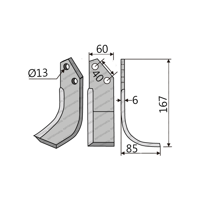 Rotary Cultivator Blade 360629 60x6 Ø13 ΚΚ40 Terra