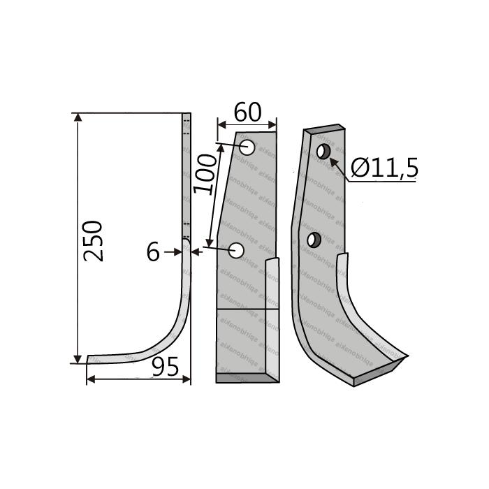 Rotary Cultivator Blade 360634 60x6 Φ11,5 ΚΚ99 Goldoni Left