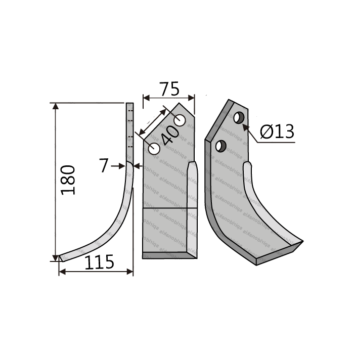 Rotary Cultivator Blade 375756 75x7 Ø13 ΚΚ40 Dondi Left Rotary Cultivator Blade 375756 75x7 Ø13 ΚΚ40 Dondi Left