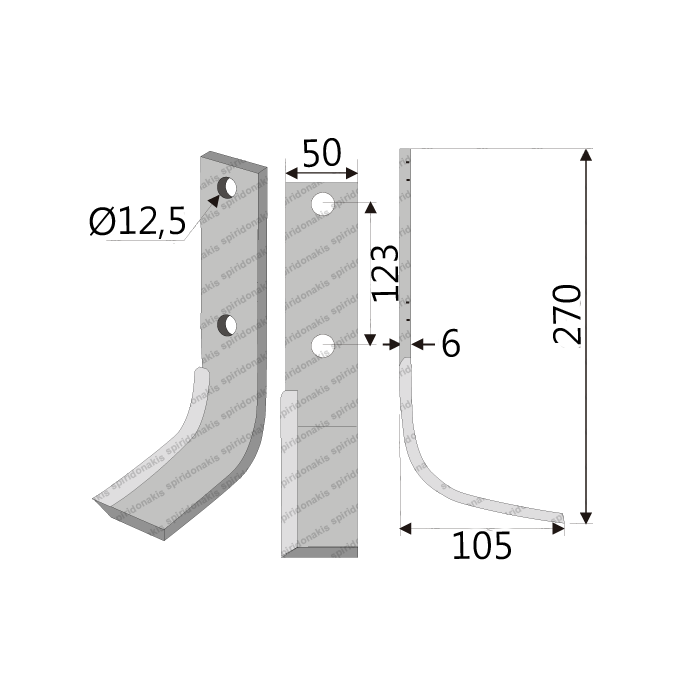 Rotary Cultivator Blade 50x6x270 Ø12,5 ΚΚ123 Greek