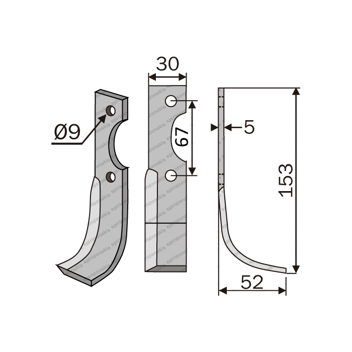 Rotary Cultivator Blade 130564 Benassi 401 30x5/ΚΚ68/Ø9