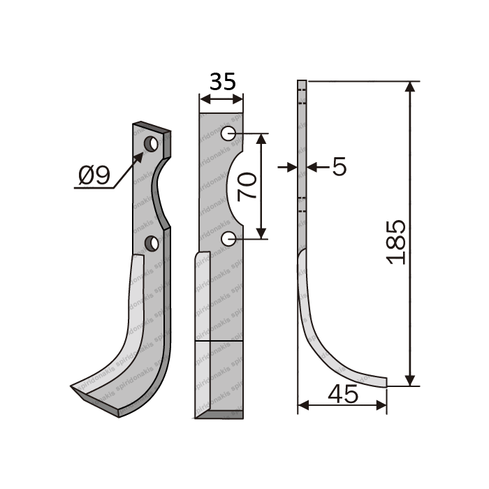 Rotary Cultivator Blade Agria 130660 35x5 Ø9 ΚΚ70