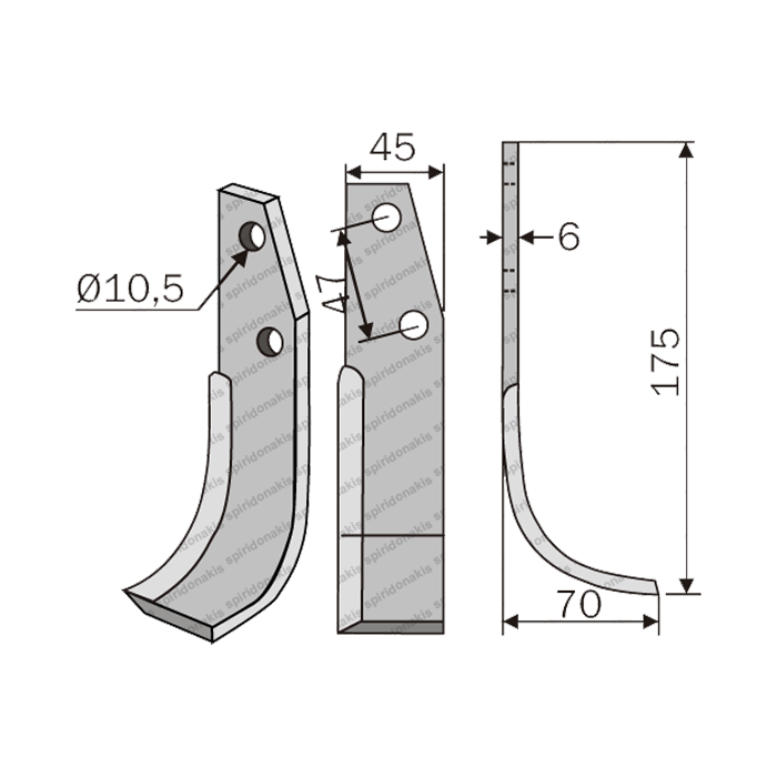 Rotary Cultivator Blade Grillo (40Χ5/ΚΚ47/Φ10.5)