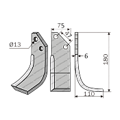 Rotary Cultivator Blade Fer-Murat. Curved 75x6 Rotary Cultivator Blade Fer-Murat. Curved 75x6