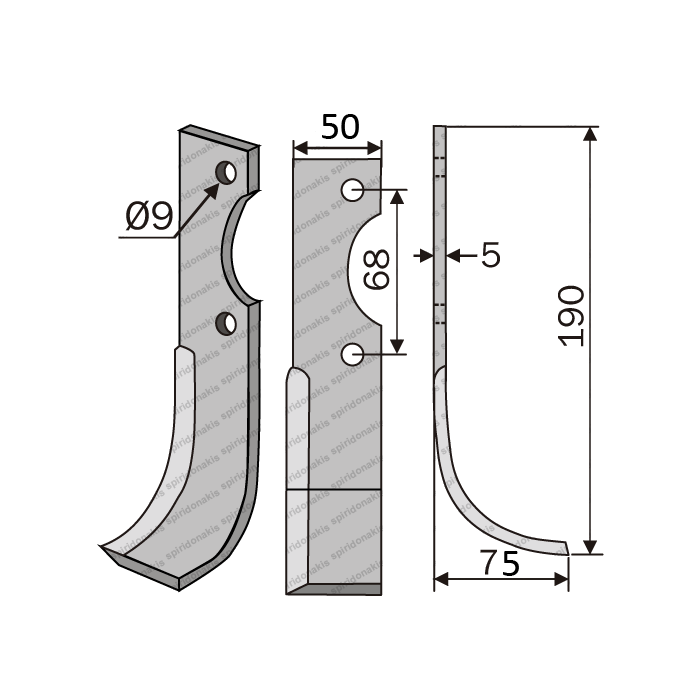 Rotary Cultivator Blade Benassi BL75 50x6/ΚΚ68/Ø9