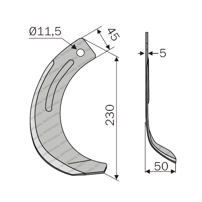 Rotary Cultivator Blade Hinomoto 45x5 Right 
