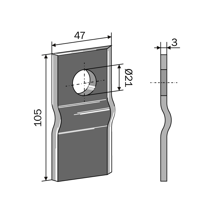 Drum Moower Blade Curved 106x47x3 Mws