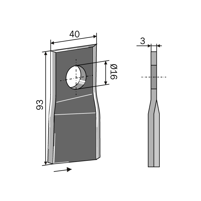 Drum Mower Blade Pitched 93x40x3 Right