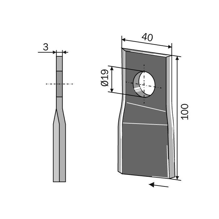 Drum Mower Blade Pitched 100x40x3 Left 