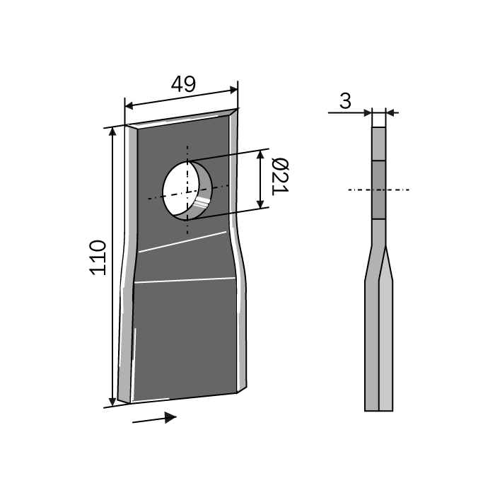 Λεπιδάκι Χορτοκοπτικού με Κλίση 110x49x3 Δεξιό 