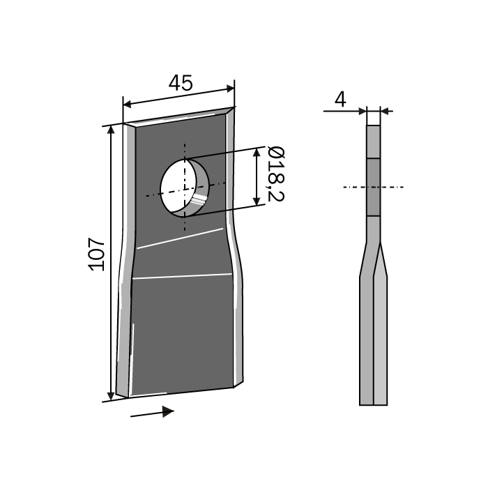 Drum Mower Blade Pitched 107x45x4 Right 