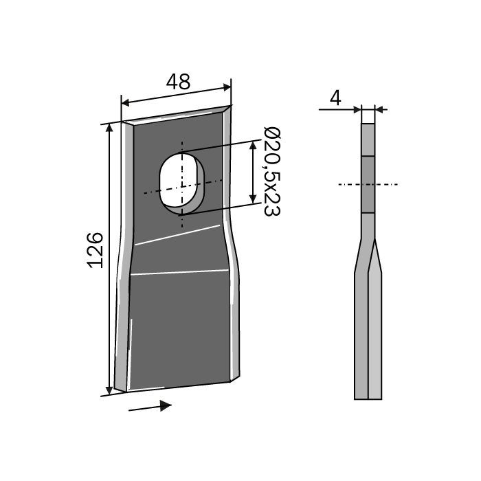 Drum Mower Blade Pitched 126x48x4 Right