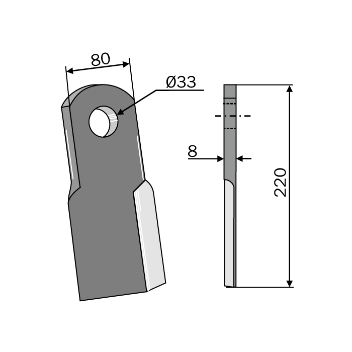 Μαχαίρι Σβούρας 80x8 L.220mm Φ33 Εγχώριο