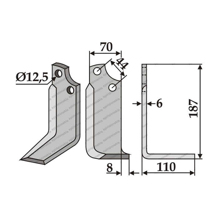 Rotary Cultivator Blade Maschio NCE Angular (70x6/12,5/44) Eurozappa  Left