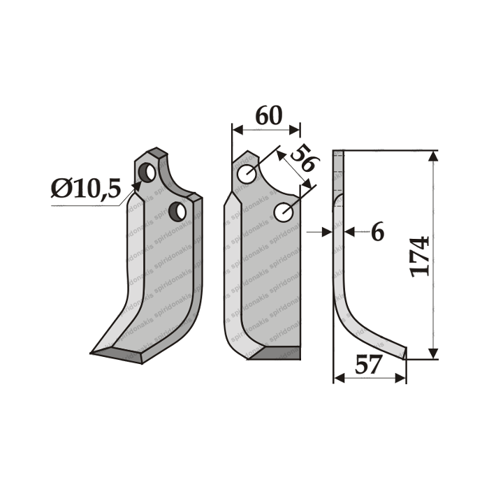 Rotary Cultivator Blade Maschio 60x5 Left