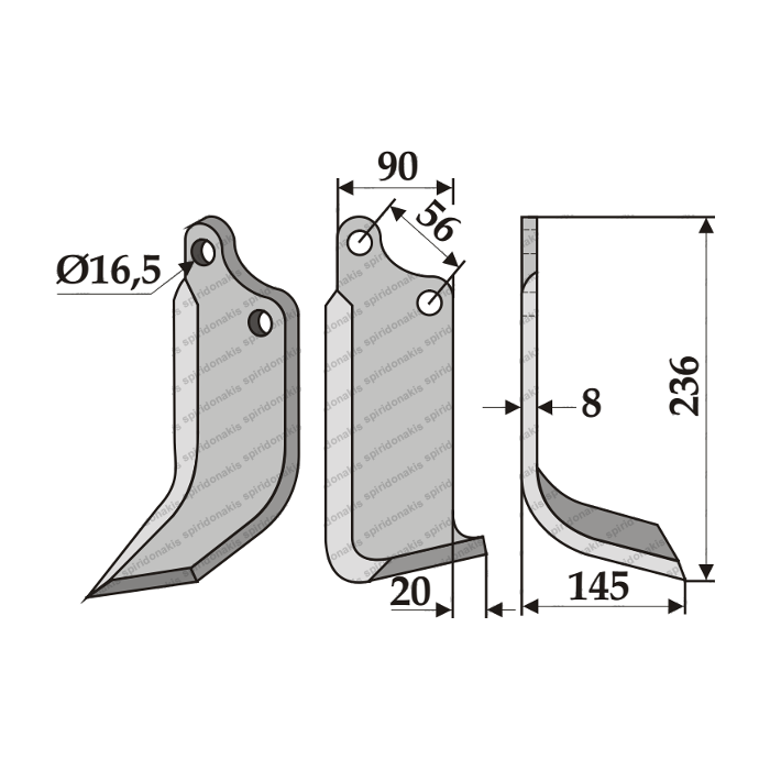 Rotary Cultivator Blade Maschio S Curved (90x8/16,5/56) Eurozappa