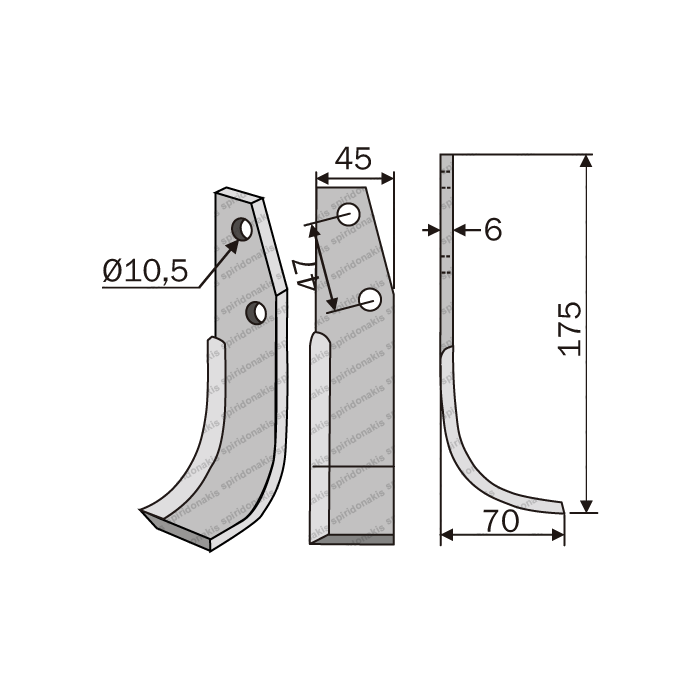 Rotary Cultivator Blade Grillo (40Χ5/ΚΚ47/Φ10.5)