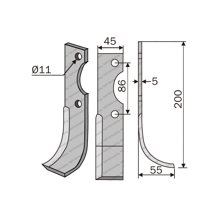 Rotary Cultivator Blade Patenidi BT 45Χ5