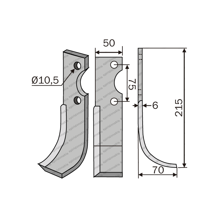 Rotary Cultivator Blade Barbieri Rlc-Grillo 50x6