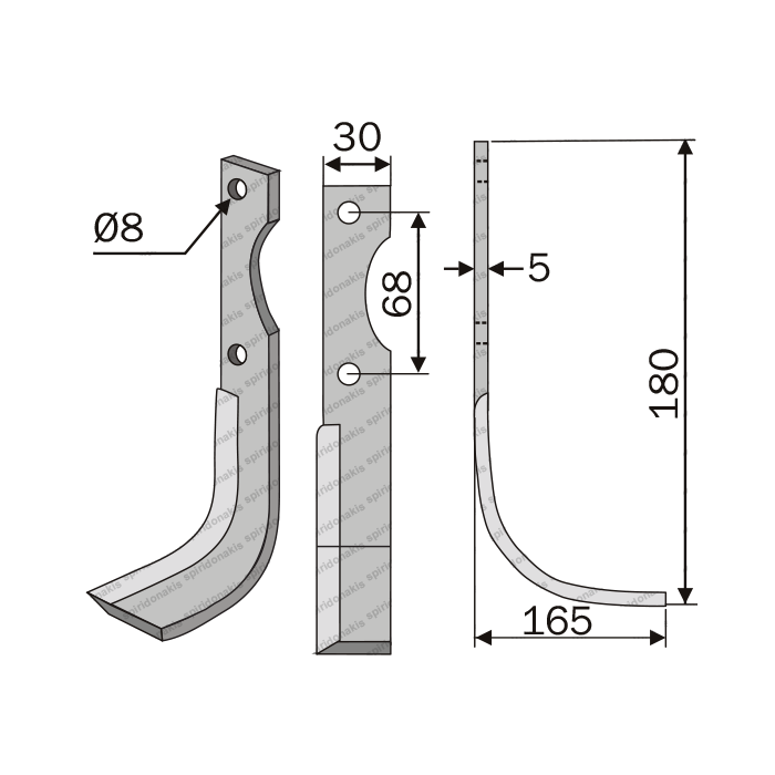 Rotary Cultivator Blade 30x5x180 Φ9 ΚΚ68