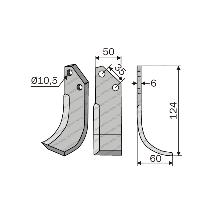 Rotary Cultivator Blade Dimitriou Short 50x6