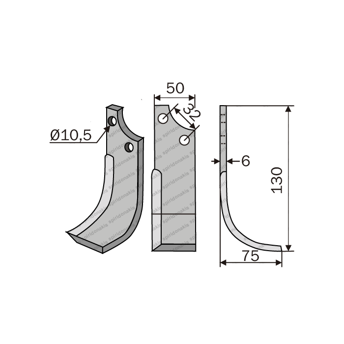 Rotary Cultivator Blade Batalini - Patenidis 50x6