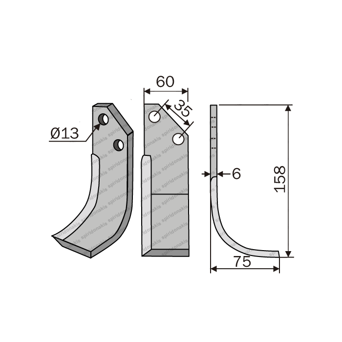 Rotary Cultivator Blade 60x6 Tsikos Left