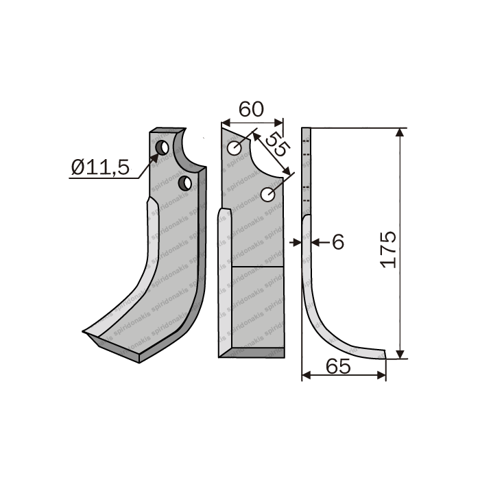 Rotary Cultivator Blade Celli-Teranova 60x6