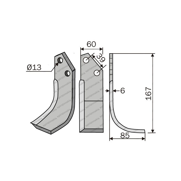 Rotary Cultivator Blade 60x6 Agritech