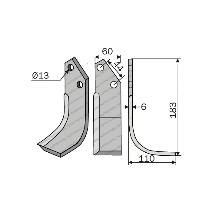 Rotary Cultivator Blade Goldoni Muratore 60x6 Curved 