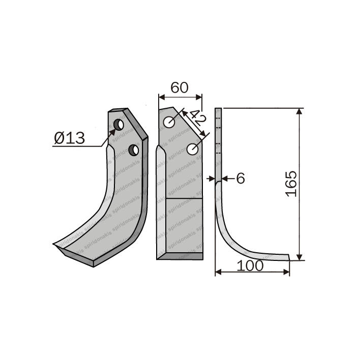 Rotary Cultivator Blade Bertolini Curved 60x6