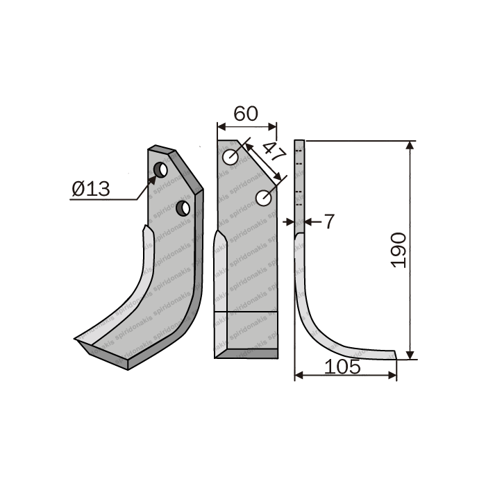 Rotary Cultivator Blade Ferrari 60x6