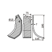 Rotary Cultivator Blade 75x7 Dondi Left