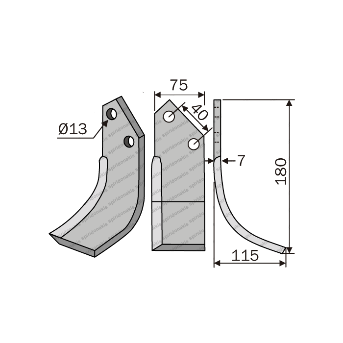 Rotary Cultivator Blade 75x7 Dondi Left