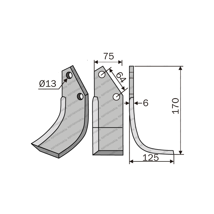 Rotary Cultivator Blade Patis-Pythagoras 75x6 Left