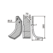 Rotary Cultivator Blade Fer-Murat. Curved 75x6