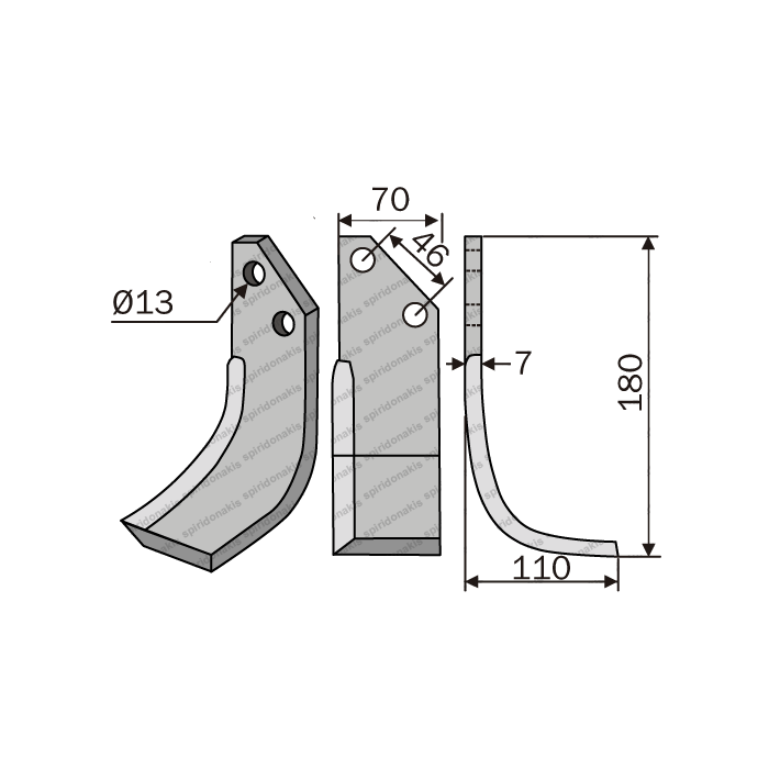 Rotary Cultivator Blade Fer-Murat. Curved 75x6