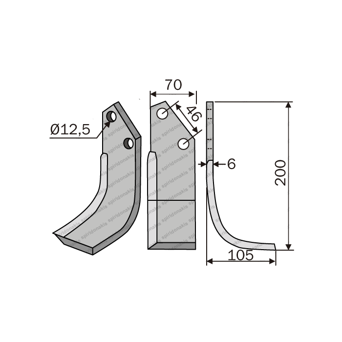 Rotary Cultivator Blade Nardi Curved 75x6