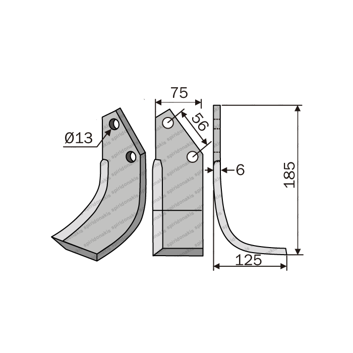 Rotary Cultivator Blade Patis-Pythagoras-Gemka 75x6