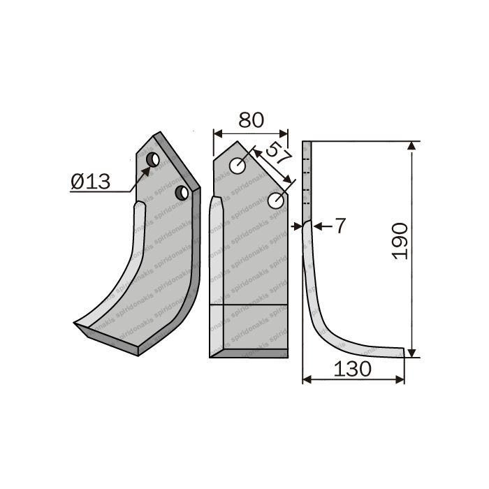 Μαχαίρι Rotavator ΒΤ Καμπυλωτό 80x7