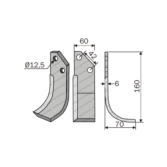 Rotary Cultivator Blade Bertolini Curved Short 60x6