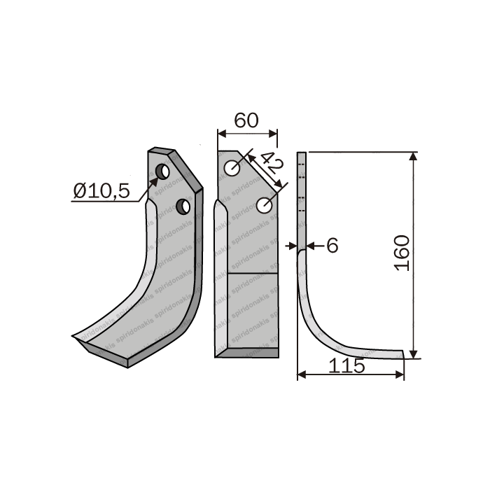 Rotary Cultivator Blade Goldoni 150 Curved 60x6