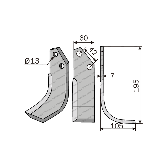 Rotary Cultivator Blade Bertolini Angular Long 60x6