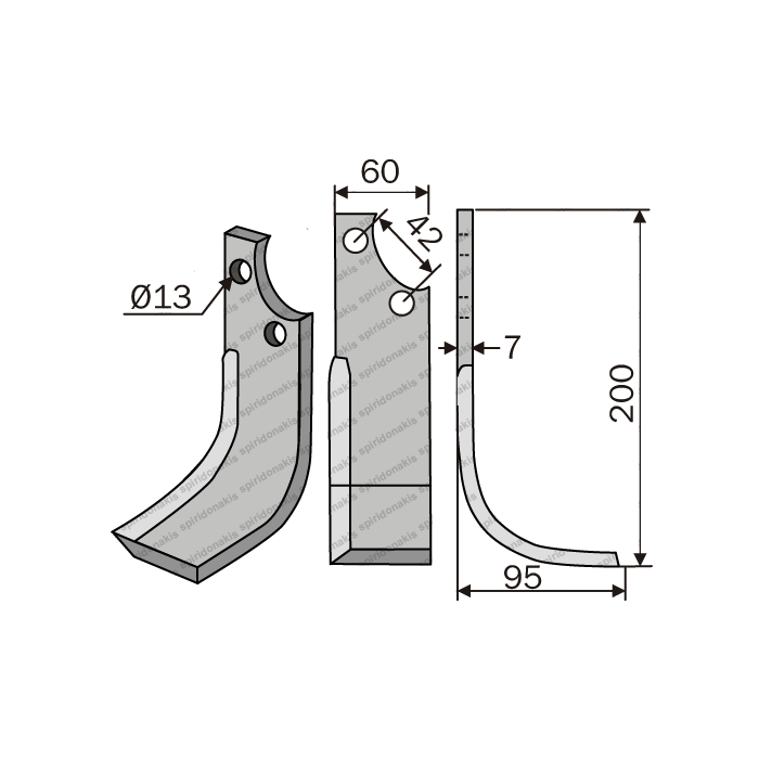 Rotary Cultivator Blade Maschio TA Curved 60x6