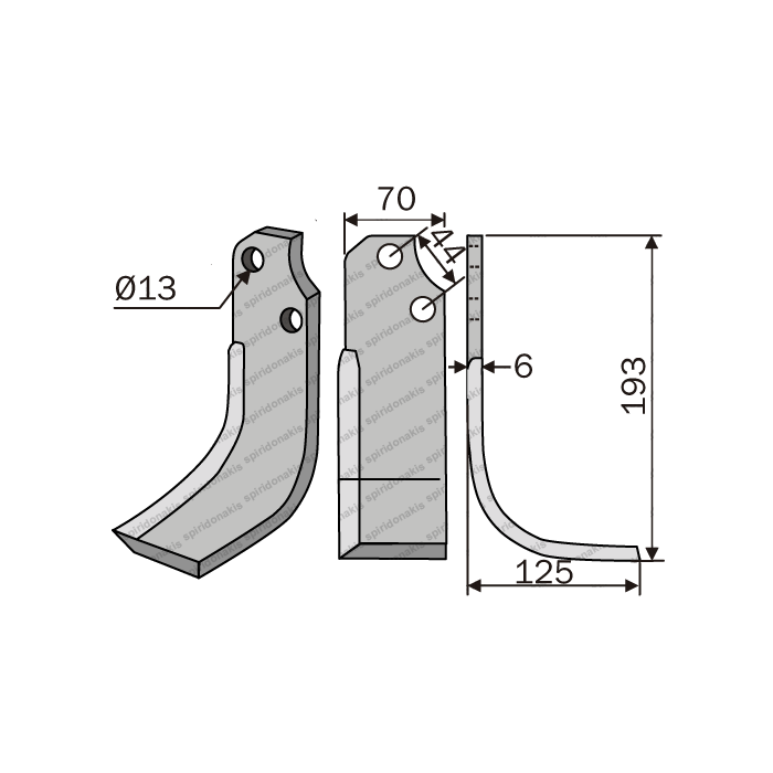 Rotary Cultivator Blade Maschio-Pythagora Curved 70x7