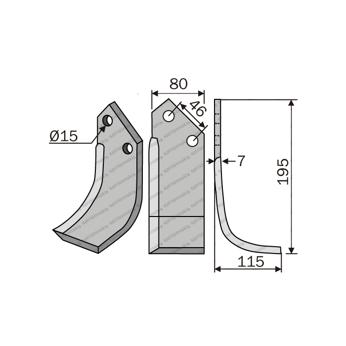 Rotary Cultivator Blade Maletti Angular 80x7 