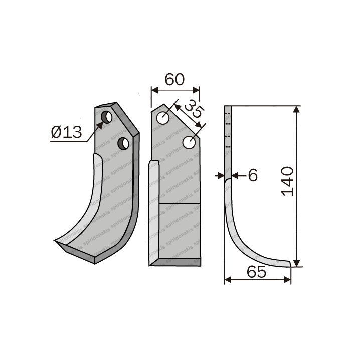 Rotary Cultivator Blade 60x6 Turkey Type