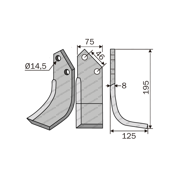 Rotary Cultivator Blade Sovema Curved 80x7